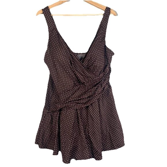 MIRACLESUIT Brown Polka Dot PIN POINT OCEANUS ONE PIECE SWIMSUIT PLUS SIZE 22 W - Picture 1 of 12